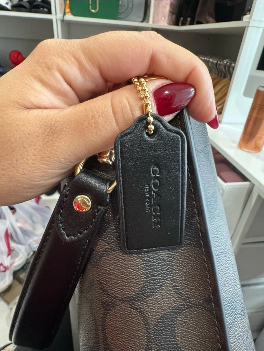 Coach Signature Monogram Shoulder Bag in Brown with Gold Hardware